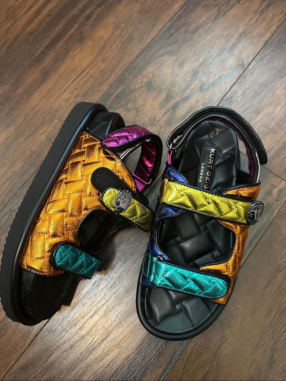 Kurt Geiger Women’s Metallic Rainbow Strap Sandals - Turquoise, Gold, Blue, Pink - Picture 4 of 6
